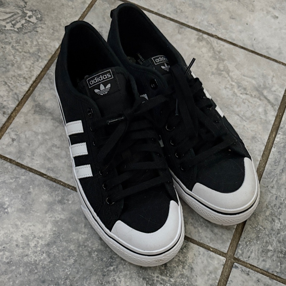 Adidas Men's Black Canvas Sneakers with White Stripes